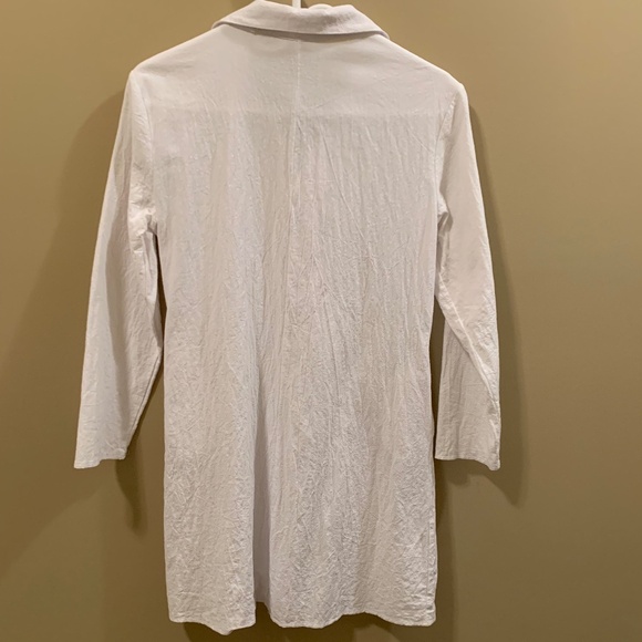 MINI WHITE LONG SLEEVE SHIFT DRESS - CRINKLED  COTTON - Picture 6 of 6